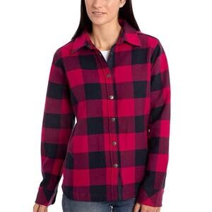 Orvis Fleece Lined Shirt Jacket in Hot Pink/Black Buffalo Check Print Size